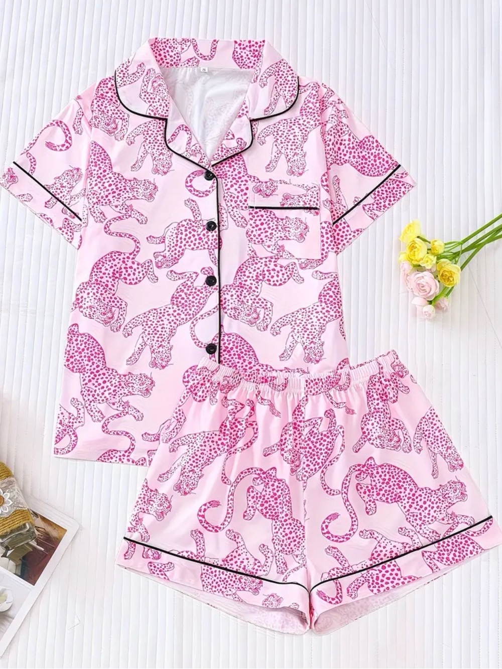 Women's Pink Leopard-Print Short Pajama Set